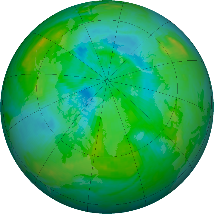 Arctic ozone map for 14 August 1992